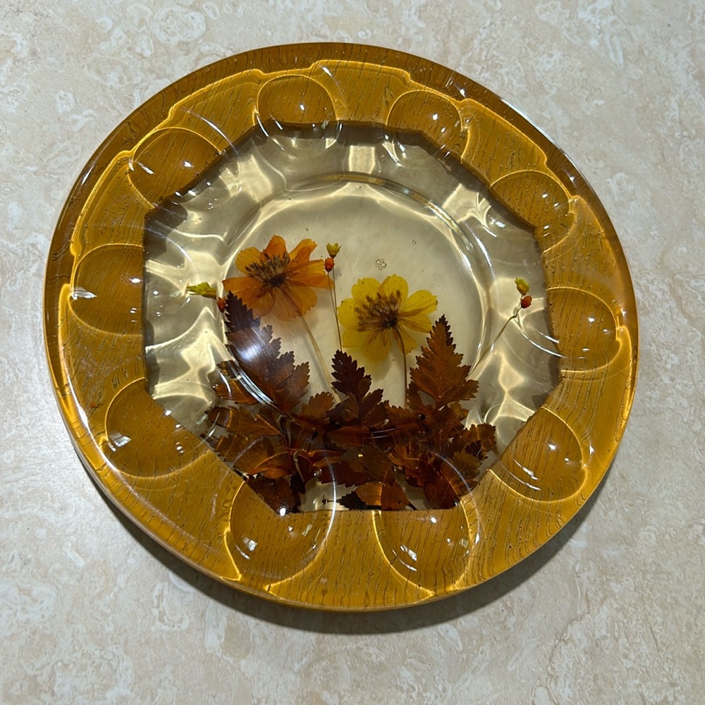 Vtg Lucite Devilled Egg Tray, Holder, trinket tray Pressed Flower Art